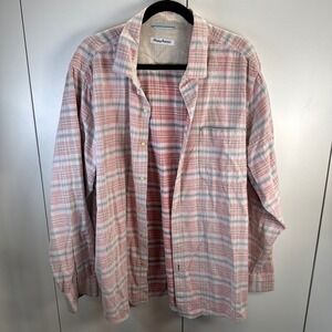 Tommy Bahama Mens XL Pink Plaid Long Sleeve Button Up Shirt Relaxed 100% Cotton
